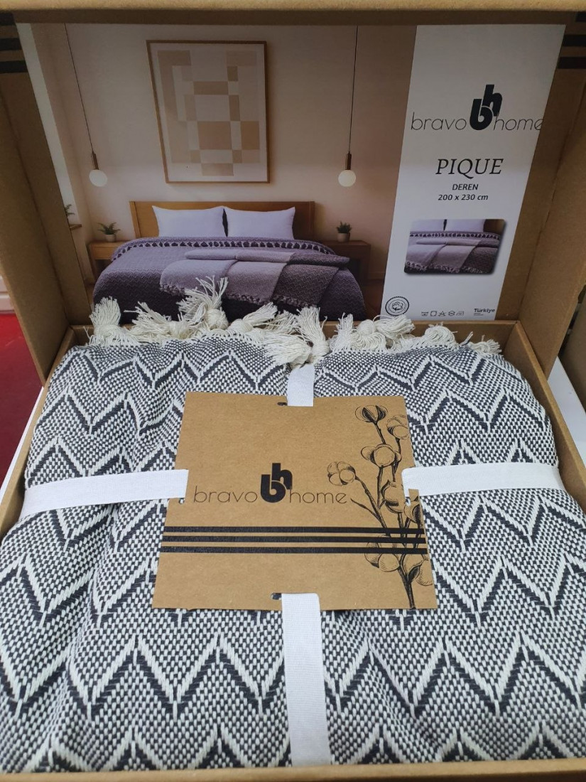 Летнее хлопковое покрывало Bravo Home Miray PIQUE 200×230 см (Антрацит)